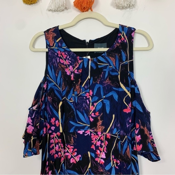 NWT Anthropologie Maeve Elia Cold Shoulder Dress Blue Tropical Floral Size 12 - Picture 4 of 14